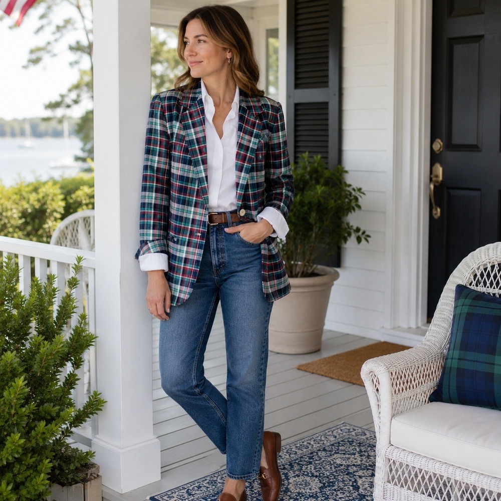 Vintage JRT James River Traders Plaid Blazer Lightweight Prep Jacket Women's‎ M